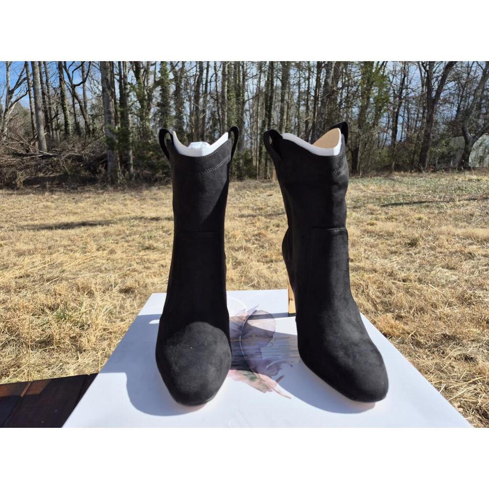 Jessica Simpson Xovira Bootie Gold Heel Black Leather Boot Women's Sz 6.5 NEW - Picture 4 of 5